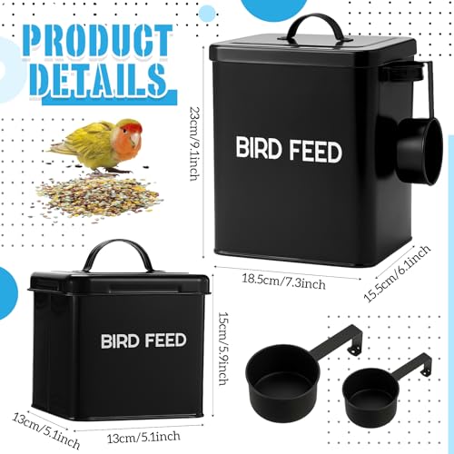 Reallnaive 2 Pcs Metal Bird Seed Container with Scoop, Bird Feed Storage Container with Fitted Lid, Farmhouse Style Ideal Gift for Birds and Pet Owners(Black) - color: Black