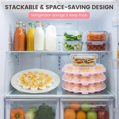 HANSGO Deviled Egg Containers with Lid, 3PCS Deviled Egg Platter Carrier Holder Trays with 66 Slots for Holiday Party and Home Kitchen, Pink - color: 3pcs Pink