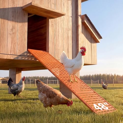 Lilyang Heavy Duty Chicken Coop Ladder Ramp, Weather-Resistant Non-Slip Design, Detachable for Easy Cleaning, for Coop Door, Nest Box, Duck Pool - Replace Wooden Ramps (Orange, 48.0″L*10.2″W) - color: Orange, size: 48.0″L*10.2″W
