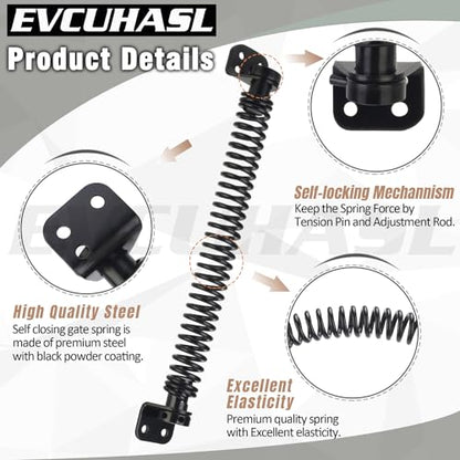11-1/2" Gate Spring Self Closing Heavy Duty Door Springs to Close Door, Automatic Gate Closer with Adjustable Tools for Metal Gates, Wooden Fences and Vinyl Fence Gates(Black, 1 Pack) - size: 11-1/2 Inch
