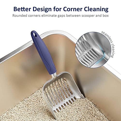WePet Cat Litter Scoop, Aluminum Alloy Sifter, Kitty Metal Scooper, Deep Shovel, Long Handle, Poop Sifting, Kitten Pooper Lifter, Durable, Heavy Duty, for Litter Box - color: FLAT Aluminum \ #01 Blue Handle, size: Small