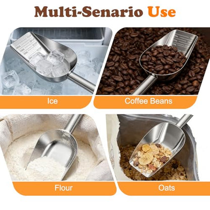 Mity rain 2PCS Dog Food Scoop Stainless Steel with Long Handle, Precise Dog Food Measuring Cup 1, 3/4, 1/2, 1/4 Cup, Pet Scoop for Cats, Rabbits, Animals, Metal Spoon for Dog Food Storage (2 CUP) - size: 2.0 CUP