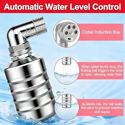Automatic Float Valve for Water Tank, 3 Pack Stainless Steel Tank Float Valve 1/2" & 3/4", Auto Shut Off Water Level Control Valve for Livestock Trough, Aquarium, Pool