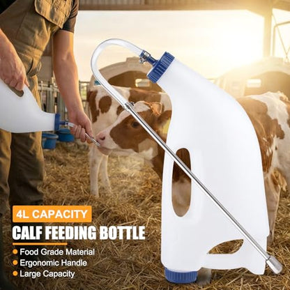 Calf Bottle Feeder, 4L Stainless Steel, Cow Calf Feeding Tube Milk Bottle