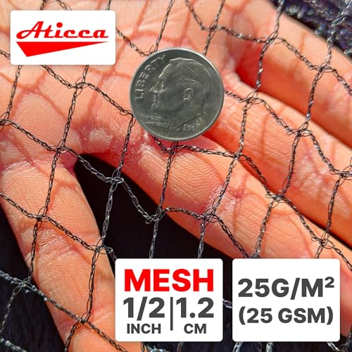 ATICCA Heavy Duty Bird Netting for Garden Protection & Fruit Trees, 15x15 Ft with 10 Stakes – Black Anti-Bird Net for Poultry, Deer, & Squirrel Protection, Durable Mesh for Garden and Yard Use - size: 15x15 Bird Netting