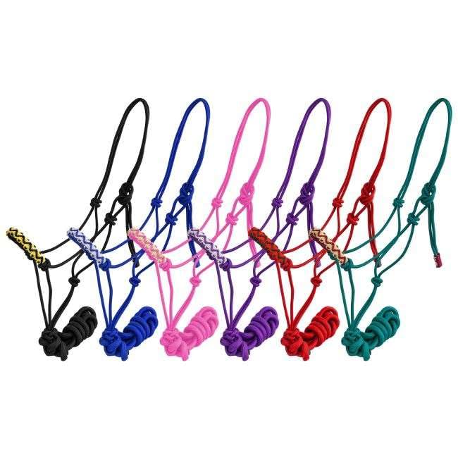 EU Equestrian Braided Nylon Cowboy Knot Rope Halter with Painted Cross & Navajo Design - color: Purple