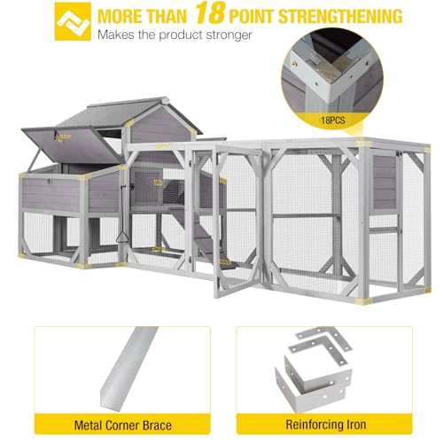 Aivituvin Extra Large Chicken Coop 137" L Hen House Duck Cage for 10-15 Chickens with Spacious Run, 6 Nesting Box, 6 Raised Perches (Grey, AIR46) - color: Grey, size: AIR46
