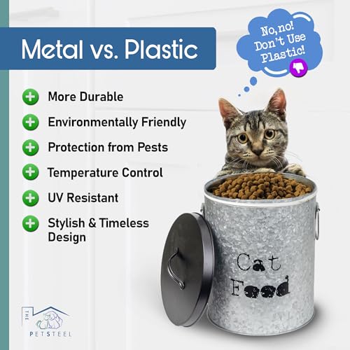 Medium Cat Up To 30lb Pet Food Storage Canister with Scoop – Durable & Airtight for Freshnesss, Minimalist Design & Recyclable, Huge Large Metal Container (Cat Bin - Medium Size) - size: Medium Cat 30lb