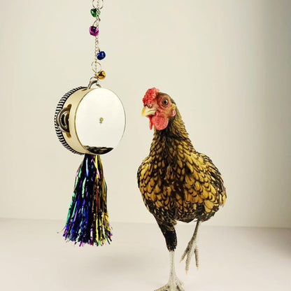 Chicken Mirror Drum Toy for Pets Interactive Rooster Hen Playing Mirror Stainless Steel Hanging Toy for Poultry Fun and Entertainment