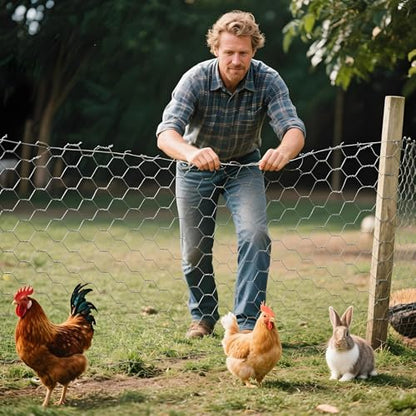 Chicken Wire, 13.7 in x 50 ft Garden Fence, Wire Mesh, Chicken Wires Fencing, Mesh Hexagonal Galvanized Metal Poultry Netting for Chicken Coop Rabbit Dogs Barrier (13.7 in x 50 ft) - size: 13.7 in x 50 ft