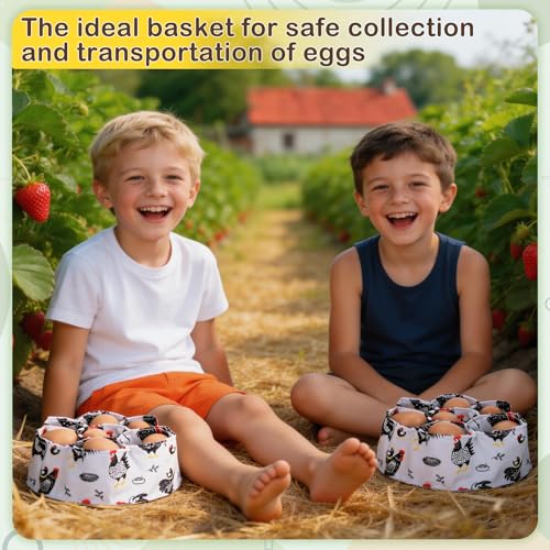 Egg Collecting Basket, Canvas Egg Basket for Gathering with 7 Pouches for Chicken, Duck, Goose, Bird, Various Poultry Collection (Red-crested) - style: Red-crested chicken