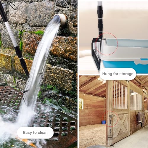 panthra Chicken Poop Scooper, Chicken Coop Scooper for Sand, Widened Shovel Head, Retractable Handle Design (23-35inch), Efficient Tool for Cleaning Poultry Manure (Black)