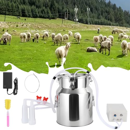 5L/14L Automatic Pulsation Vacuum Goat Milker, Portable Electric Sheep Milking Machine with Food Grade Silicone Tube & Stainless Steel Milk Bucket (L) - size: L