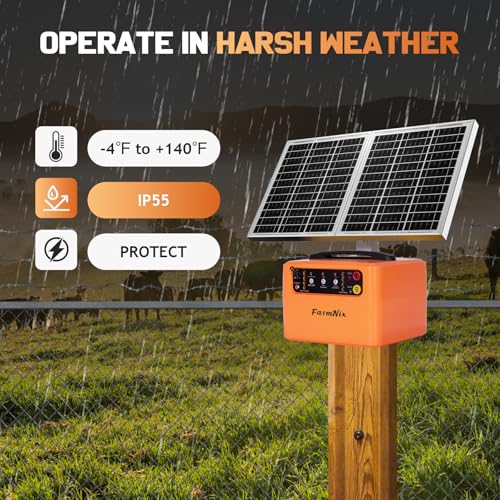 30 Miles Solar Electric Fence Charger for Livestock,6-12KV Adjustable Output Solar Charger,1.5J Fence Charger,15W Solar Powered Electric Fence Kit for Garden,24H Uninterrupted Protection - color: Orange