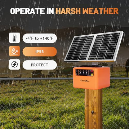 30 Miles Solar Electric Fence Charger for Livestock,6-12KV Adjustable Output Solar Charger,1.5J Fence Charger,15W Solar Powered Electric Fence Kit for Garden,24H Uninterrupted Protection - color: Orange