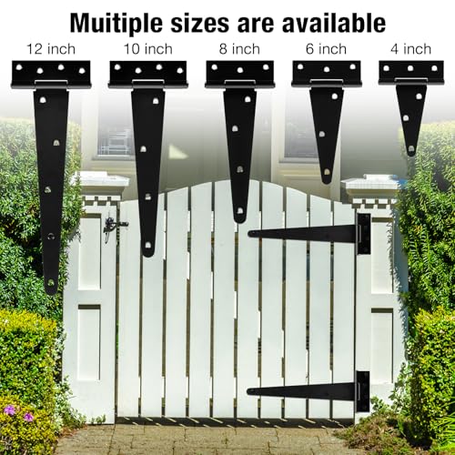 Heavy Duty Fence Gate Hinges for Wood 12 Inch 6 Pack Black T Strap Garden Shed Door Hinges Extra Large Wooden Farm Gate Hinges Kit Outdoor Interior Furniture Cabinet Box Garage Window Tee Barn Hinge - size: 6Pack-12inch