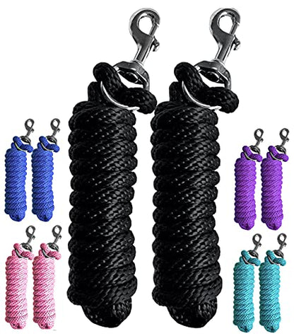 Majestic Ally Pack of 2 Solid Poly Lead Rope for Horses & Livestock – 10 Foot Long and 5/8 inch Thick - Replaceable Heavy-Duty Bolt Snap – Handmade – Soft, Broken in Feel (Black) - color: Black