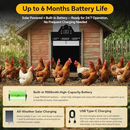 Automatic Chicken Coop Door Solar Powered with 2K Camera & Night Vision, IP65 Wireless Auto Door Opener, 6-Month Battery, APP Control, 2-Way Audio, Anti-Pinch Design (Carbon Black) - color: Carbon Black
