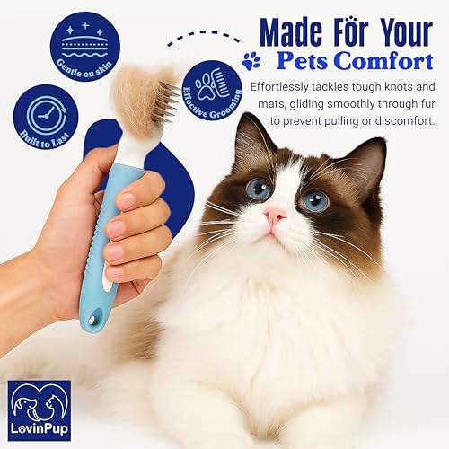 Pet Mat Remover – Professional Dematting Comb for Dogs and Cats – Stainless Steel Rounded Teeth for Gentle Knot & Tangle Removal – Dog Dematting Tools & Dog Grooming Supplies - size: Mat Remover
