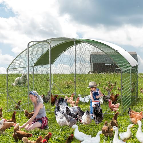 Large Metal Chicken Coop, Walk-in Poultry Cage, Large Chicken Run with Waterproof & Anti-UV Cover, Chicken Coop Run with Lockable Doors for Outdoor, 9.8 x 13.1 x 6.6FT - size: 9.8' W x 6.5' L x 13.1' H