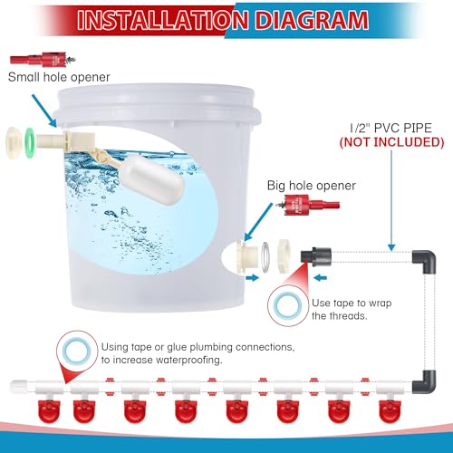 Dreyoo 8 Pack Automatic Chicken Waterer, Complete Set with 1/2'' PVC Tee Fittings, Float Valve Controlled Automatic Chicken Nipple Waterer Cups