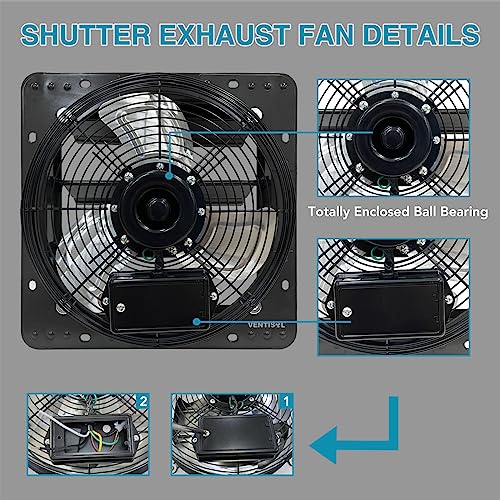 VENTISOL 12 Inch Shutter Exhaust Fan With Variable Speed Controller,1450CFM Wall Mounted Ventilation Fan, Vent Fan For Greenhouses,Shop,Home Attic,Garage Ventilation,Black - size: 12" Fan with Speed Controller