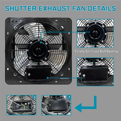 VENTISOL 12 Inch Shutter Exhaust Fan With Variable Speed Controller,1450CFM Wall Mounted Ventilation Fan, Vent Fan For Greenhouses,Shop,Home Attic,Garage Ventilation,Black - size: 12" Fan with Speed Controller