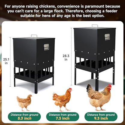 55-70LBS Large Chicken Feeder No Waste 16-Ports Automatic with Magnetic Baffle to Prevent Rodents and Mice Large Poultry Feeder Adjustable Height Suitable for All Poultry, Weatherproof - color: 55-70LBS