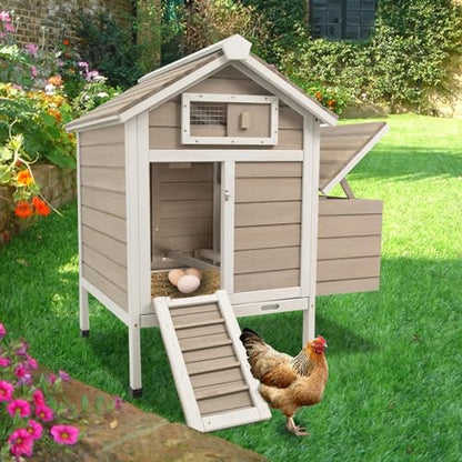 Ketive Chicken Coop Chicken House Outdoor with Removable Trays, Wooden Rabbit Hutch Poultry Cage with Nesting Box, Indoor Hen House Chicken Cage with Ramp for Garden Backyard (32"L x 23.6"W x 36.6"H) - size: 32"L x 23.6"W x 36.6"H
