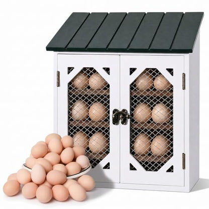 Xuhal Wooden Egg Holder Countertop Farmhouse House Shape Egg Storage Decor 3 Tier Cabin Pull out Storage Shelf Holding up to 24 Distressed Collecting Basket for Gathering Kitchen