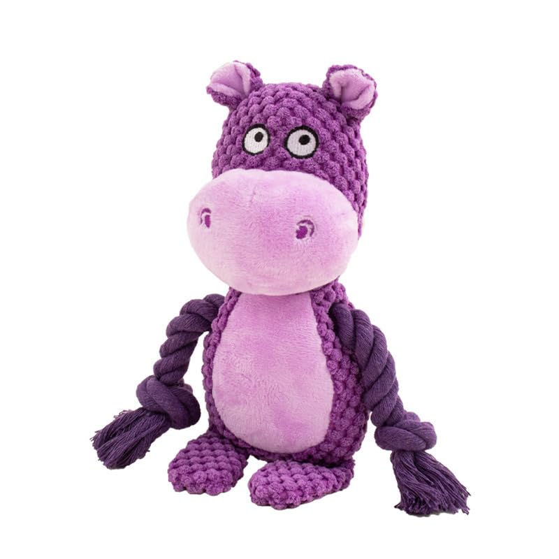Plush Hippo Dog Toy with Rope Arms, Squeaky Interactive Pet Toy, Purple, for Small & Medium Dogs - color: Purple