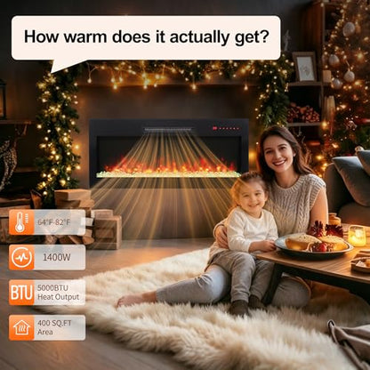 36" Electric Fireplace, Wall Fireplace Electric with Remote Control, 16 Adjustable Flame Colors, Freestanding/Wall Mounted/Recessed, 1400W Fireplace Insert Heater, Timer, Thermostat - size: 36 Inch Standard