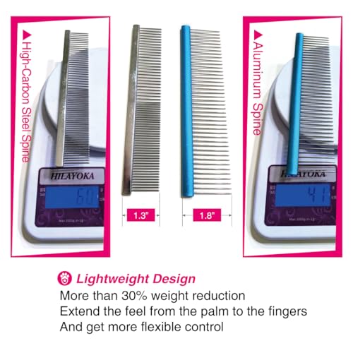 7.5" Greyhound Oval Grooming Comb – Blue Aluminum Spine, Stainless Steel Teeth Comb for Long-Haired Dogs & Cats, Removes Mats, Tangles, and Loose Fur – Lightweight for Long Time Deshedding - size: 7.5"