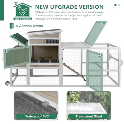 79"L Large Chicken Coop with Run, Mobile Hen Chicken House with Wheels, Nesting Boxes, UV-Resistant Roof, Indoor Outdoor Rabbit Hutch Poultry Cage for Chickens Duck Bunny with Removable Tray and Ramp - color: 79"L Grey