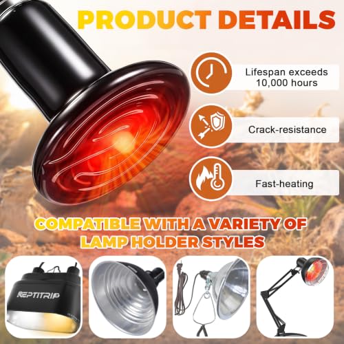 4 Pack 100W Ceramic Heat Emitter, No Light Reptile Heat Lamp Bulb E26 Base for Reptiles, Amphibians, Bearded Dragon, Lizard, Turtle, Snake, Chicken, Pet Brooder & Coop - style: 100W