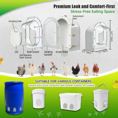 Chicken Feeder Port ProMAX,1.6×Taller Anti-Snag Opening,Clear View Cover,Real No Waste Automatic Poultry Feeder(5-Pack with Soldering Iron) - size: 5-Pack with Soldering Iron