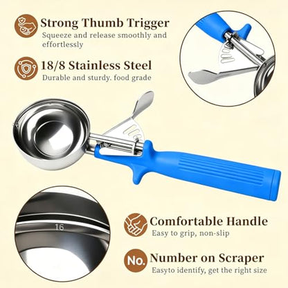 HOMURE H 2 OZ Scoop, Large Ice Cream Scoop with Trigger, #16 Disher, Muffin Scoop, 4 tbsp Cookie Scoop for Baking, Blue Handle, for Making Ice Cream Cookie Muffin Cupcake Mashed Potato - size: #16 (2 oz)