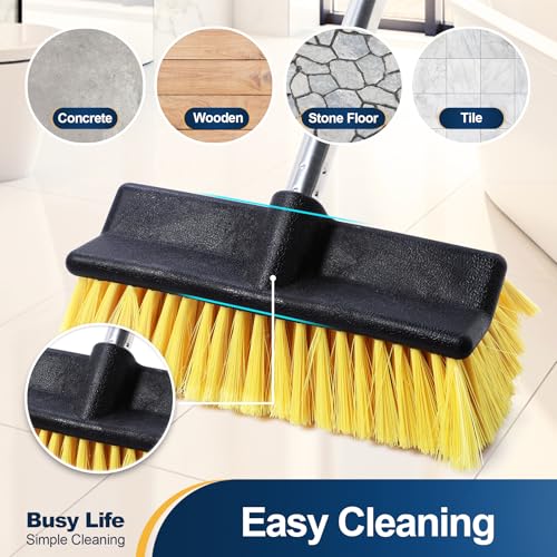 Yocada Deck Brush with 4-Section Extendable Handle Floor Scrub Brush Soft &Medium Bristles Non-Slip Grip for Outdoor Deck Patio Bathroom Garage Concrete Cleaning 54.3 Inch