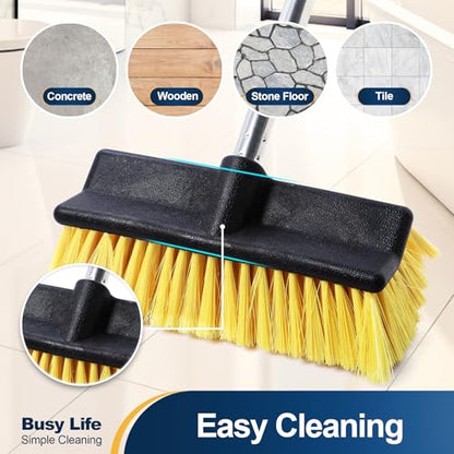 Yocada Deck Brush with 4-Section Extendable Handle Floor Scrub Brush Soft &Medium Bristles Non-Slip Grip for Outdoor Deck Patio Bathroom Garage Concrete Cleaning 54.3 Inch