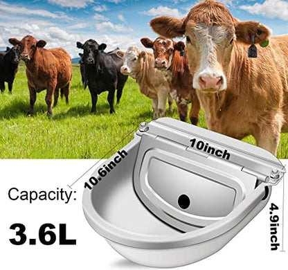 Automatic Animal Drinking Water Bowl, Stainless Steel Automatic Water Dispenser for Dogs Horses Goats, Livestock Waterer Water Trough with 2 Float Valves, Hose