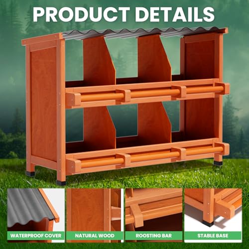 Chicken Nesting Boxes,6 Compartments Wooden Nesting Boxes for Chickens,Laying Nest Boxes for Hens Ducks Poultry Protect Eggs Chicken Coops Easy Egg Collection (6 BOXS) - size: 6 BOXS