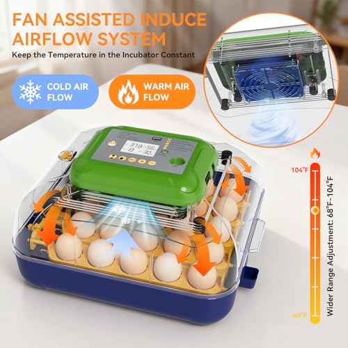 25 Egg Incubators for Hatching Eggs with Automatic Turner, Digital Temperature & Humidity Control, Built-in Egg Candler, External Water Refill, for Hatching Chicken, Duck,Goose, Home, School Use