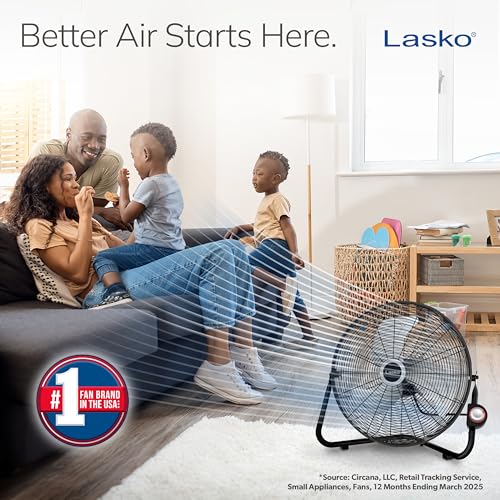 Lasko 20" Black High Velocity Wall Mount Fan with Pivoting Head - 3 Speeds, Ideal Wall Mount Fan or Floor Fans for Home, Garage, Attic, 2264QM - color: Black Silver