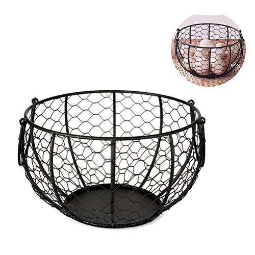 Round Chicken Wire Egg Basket, Farmhouse Metal Chicken Egg Collecting Basket with Handle Vintage Gathering Basket for Gathering Fresh Eggs Fruit Countertop Storage