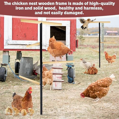 Extra Large Chicken Perch,Wooden Chicken Toys with Metal Ground Plug, Outdoor Birds Training Platform, Chicken Coop Accessories for Poultry Rooster Chicks Large Bird Chicks Parrot