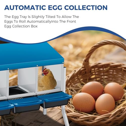 Chicken Nesting Boxes, Heavy-Duty 8-Compartment Metal Chicken Nesting Box – Removable Tray, Ventilation Holes, Easy Egg Collection, Rustproof Galvanized Steel - Blue - 3 - Slot - with Legs - color: Blue, size: 3 - Slot - With Legs