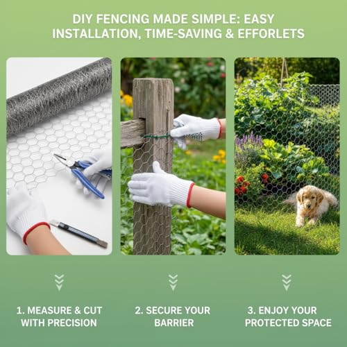 (35 inches x 99 feet) No. 22 Hexagonal Galvanized Metal Mesh, Chicken Wire Fence, Poultry Protective Netting, Cut-to-Size, Weather-Resistant, Includes Gloves, Pliers, and Wire - size: 35inch X 99FT