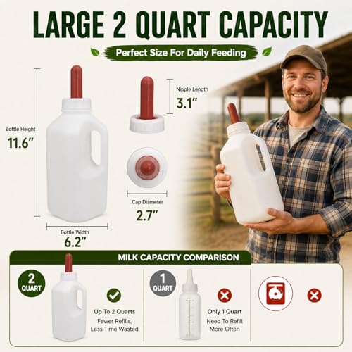 2 Quart Calf Feeding Bottle with Soft Rubber Nipple, Heavy Duty Calf Nursing Bottle, Leak Resistant Calf Milk Feeder White Style B - color: White Style B