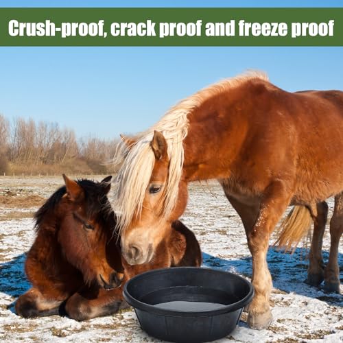 Sadnyy 3 Pcs Rubber Feed Pan 8 Quart Rubber Tub Large Utility Bucket for Dogs Goats Horses Chicken Dust Bath Container Animal Feeding, 14.5 x 4.5 Inches