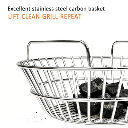Charcoal Basket Compatible with Big Green Egg Large and Kamado Joe Classic - 304 Stainless Steel Ash Basket Grate Replacement for Kamado Grill